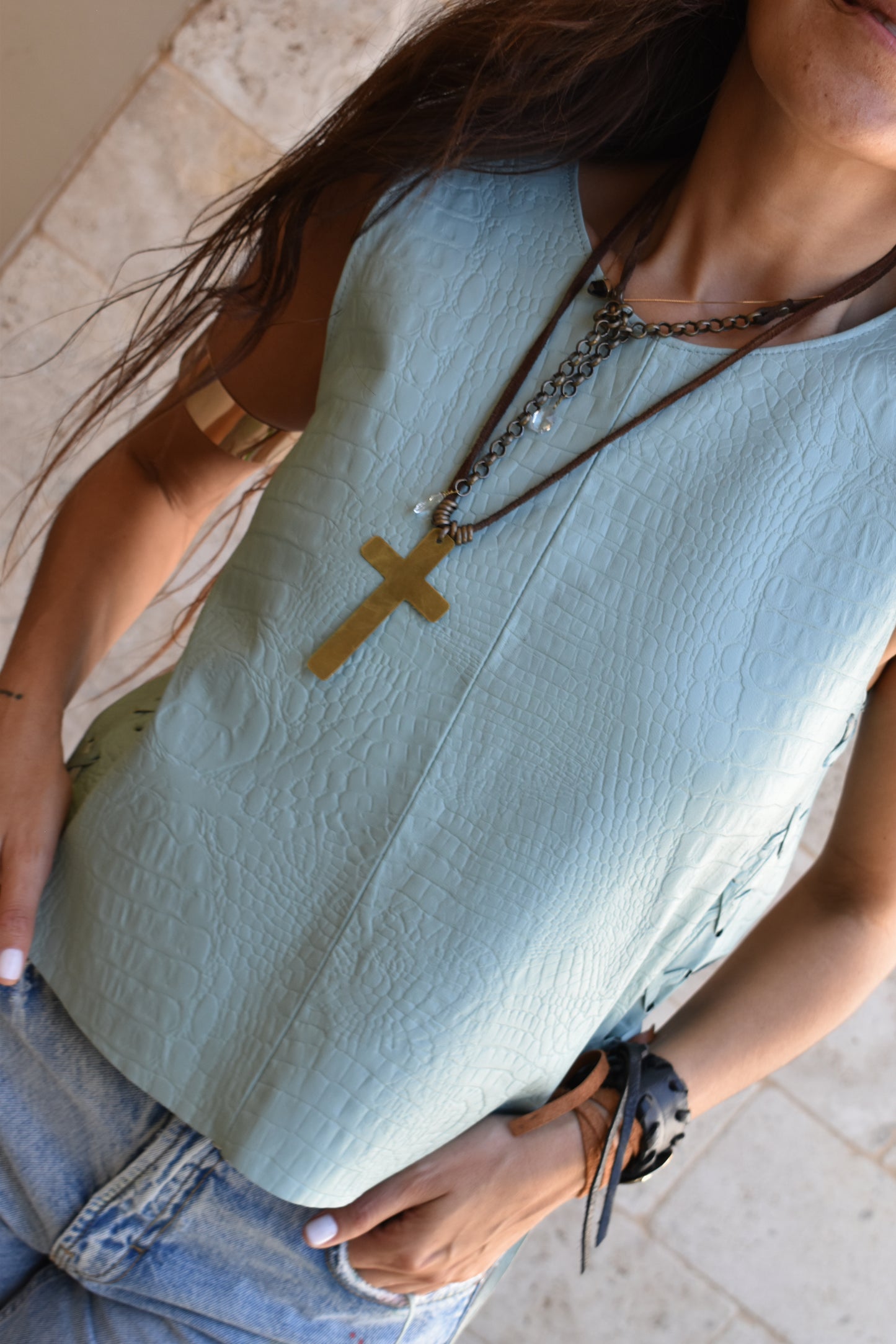 Top Isidro Croco Celeste