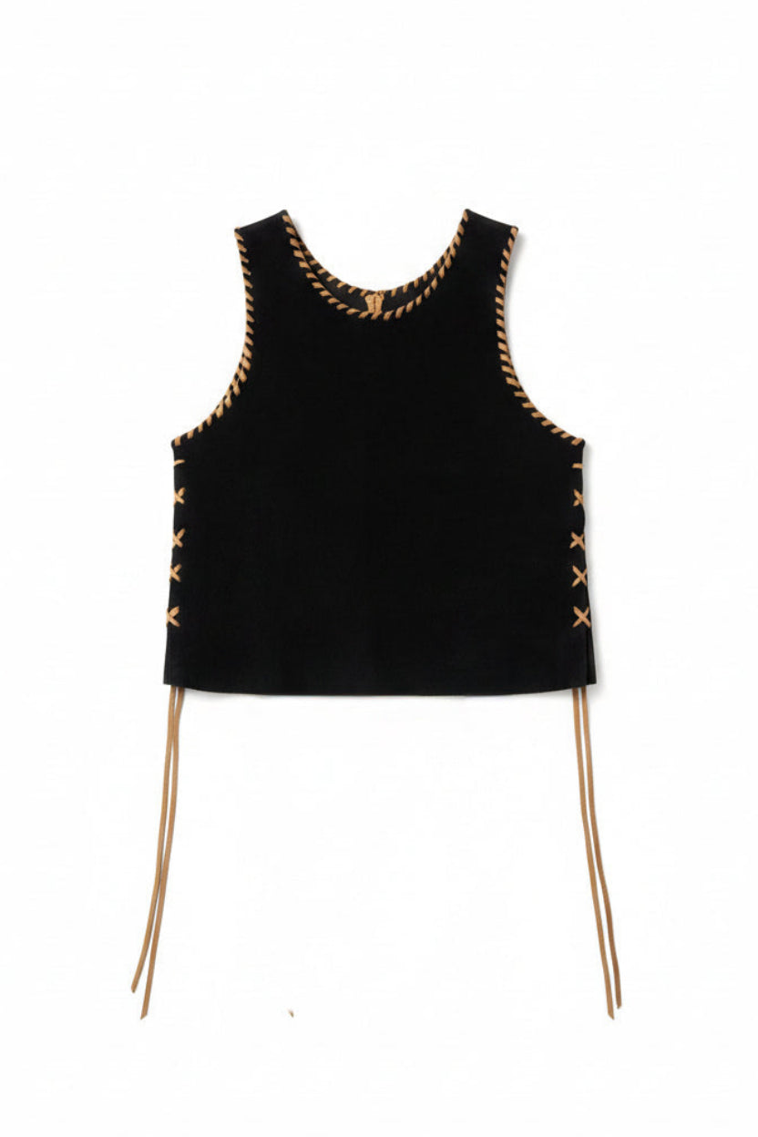 Top Gamuza Negro Tiento Camel
