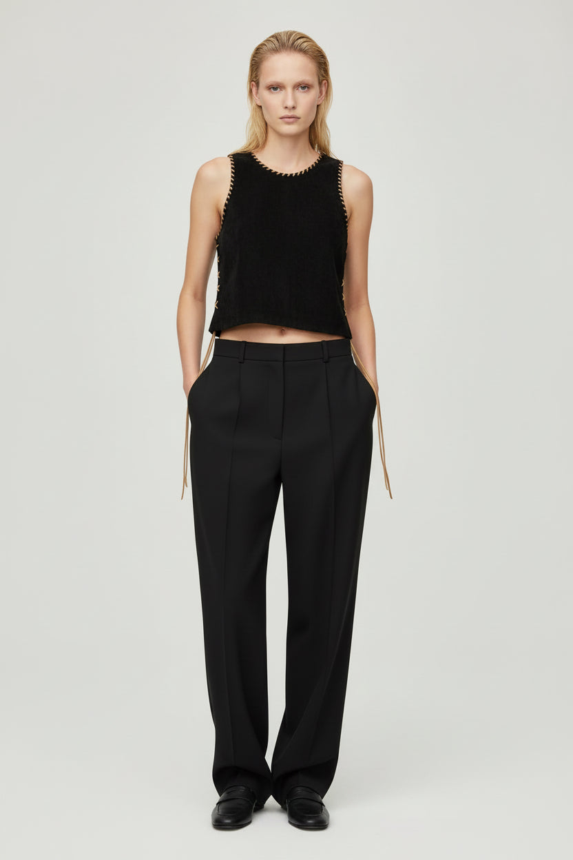 Top Gamuza Negro Tiento Camel