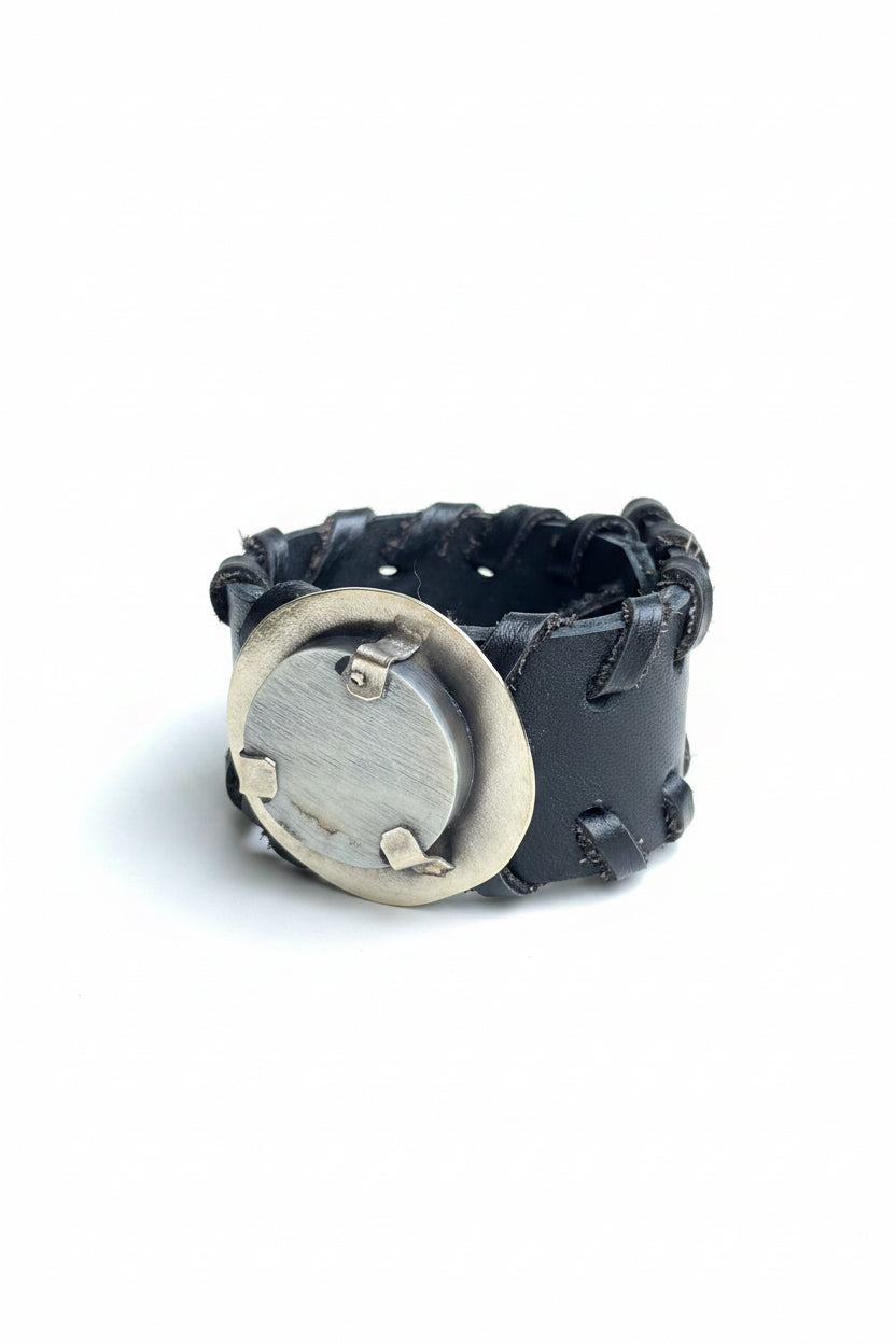 Pulsera Cuero Negro Asta Humo