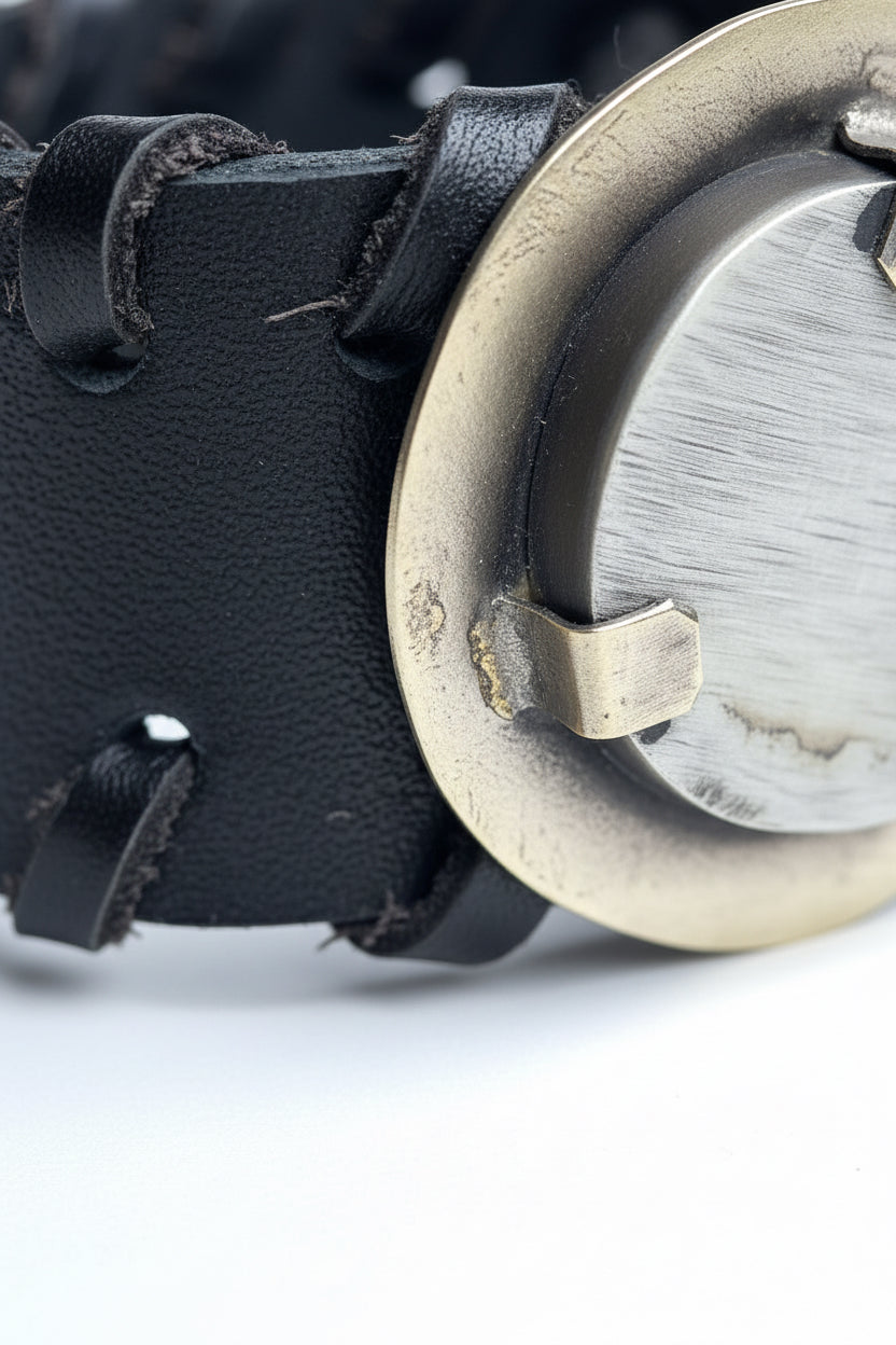 Pulsera Cuero Negro Asta Humo