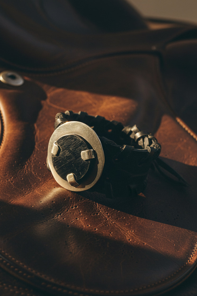 Pulsera Cuero Negro Asta Negro