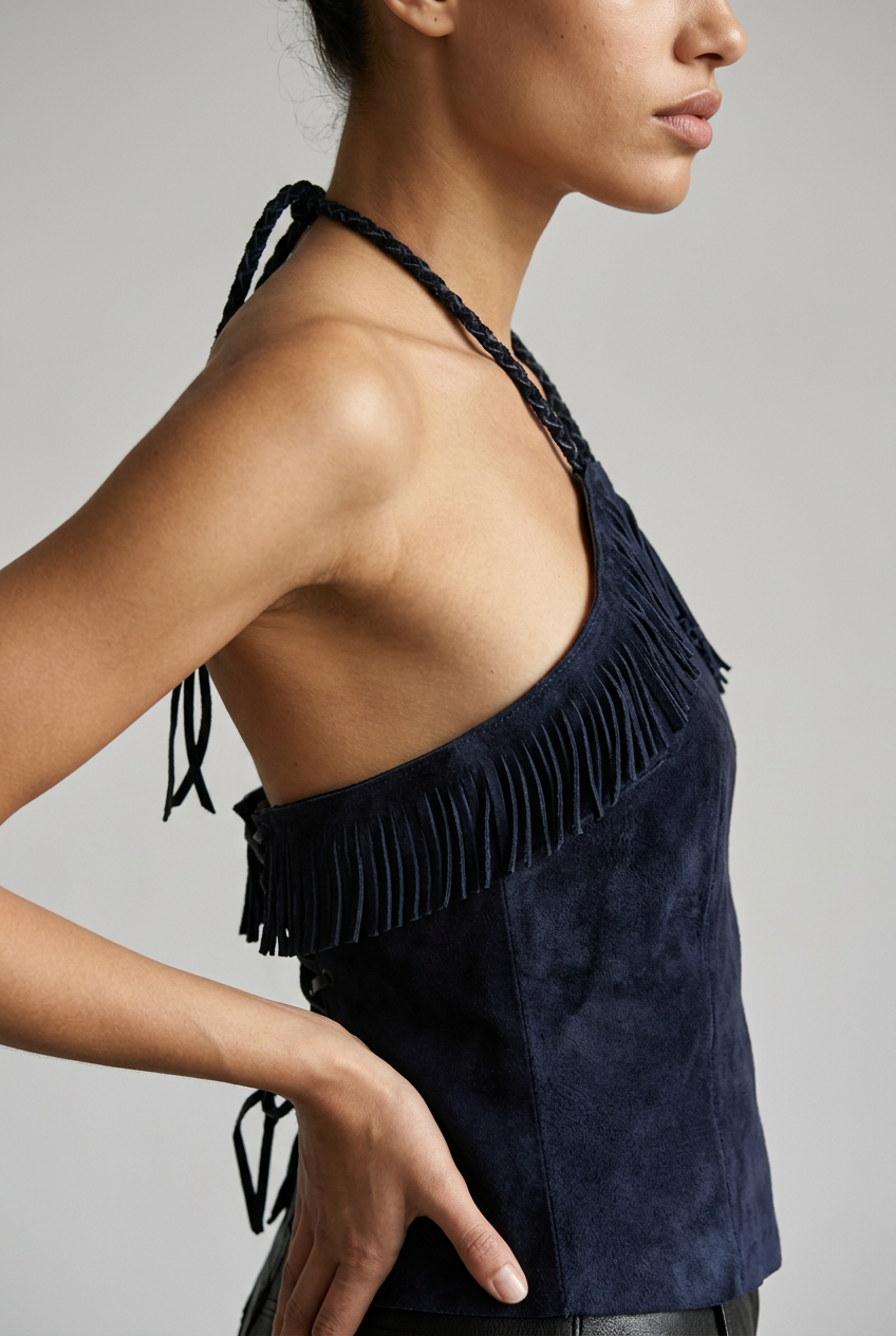 Top Halter Gamuza Azul