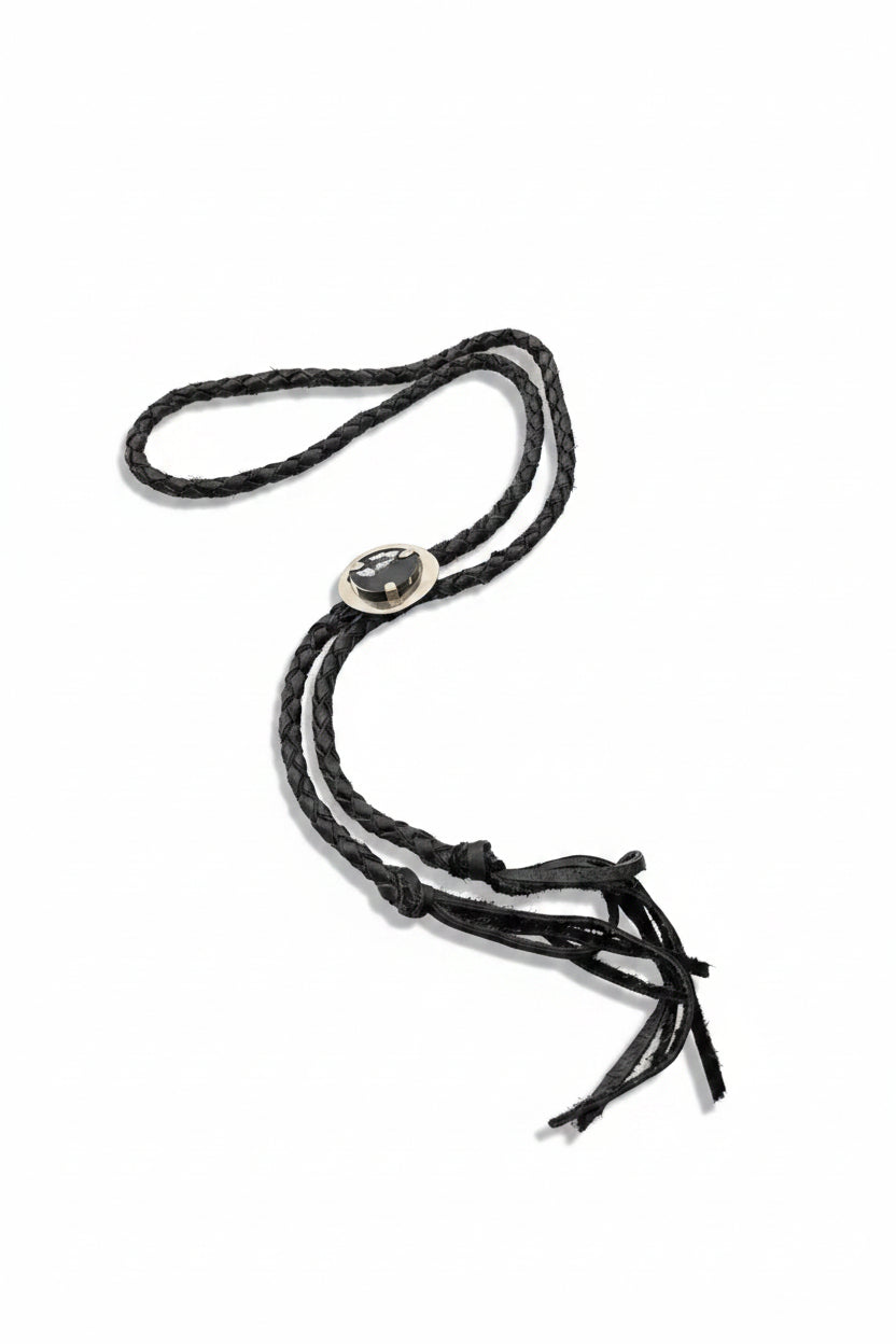 Collar Cuero Trenzado Negro con Asta Negra