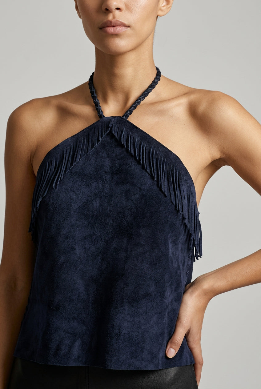 Top Halter Gamuza Azul