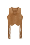 Chaleco Flecos Gamuza Camel, hecho a mano en gamuza — Bendito Leather