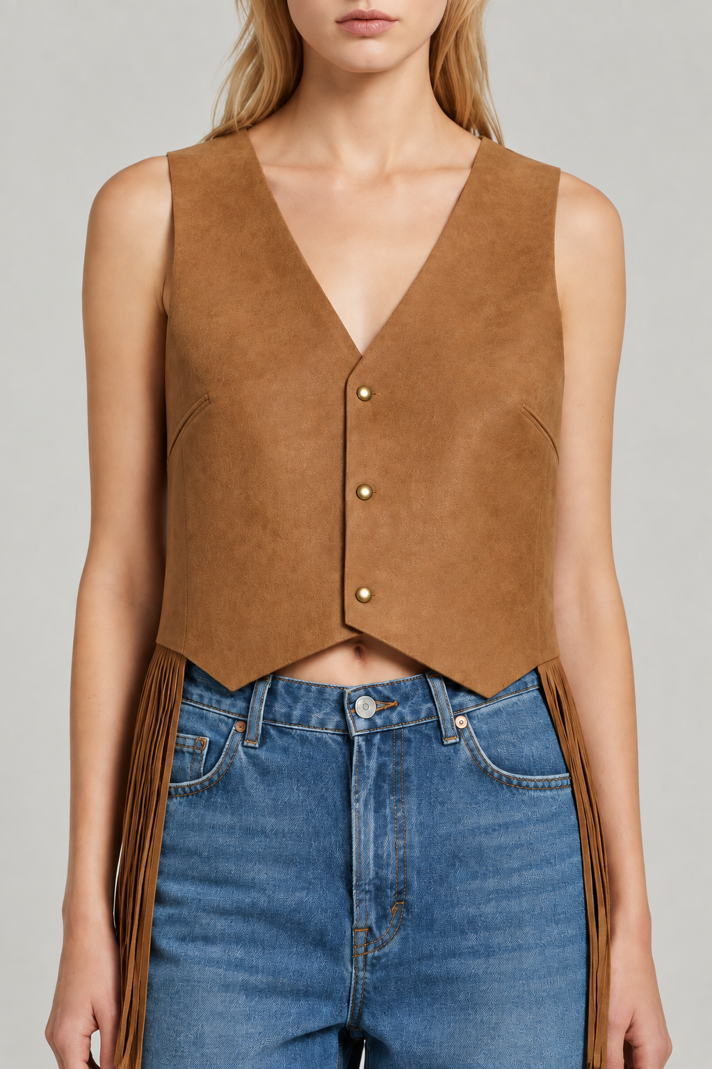 Chaleco Gamuza Flecos Camel