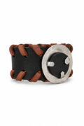 Pulsera Cuero Asta Negro Tiento Camel, hecha a mano en cuero y asta — Bendito Leather