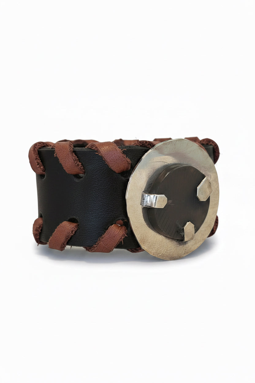 Pulsera Cuero Asta Negro Tiento Camel