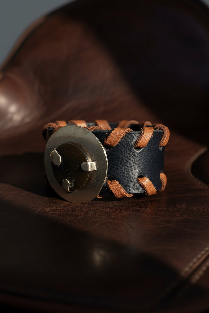 Pulsera Cuero Asta Negro Tiento Camel
