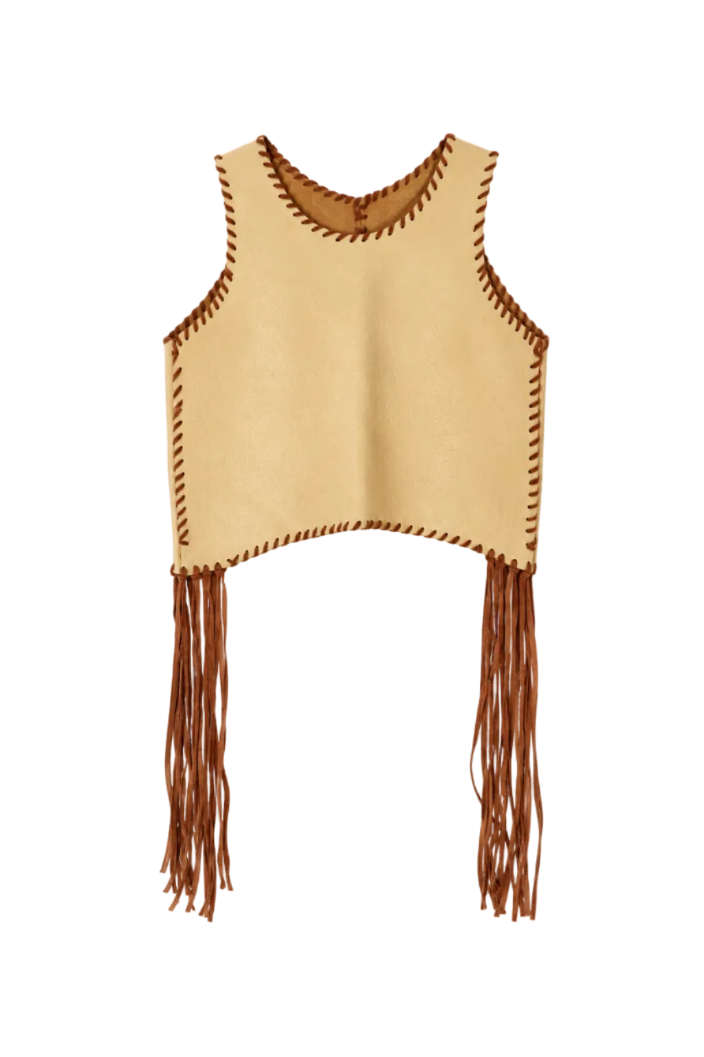 Top Tientos Flecos Cuero Vainilla